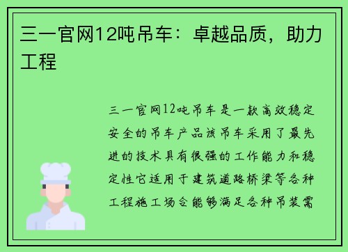 三一官网12吨吊车：卓越品质，助力工程